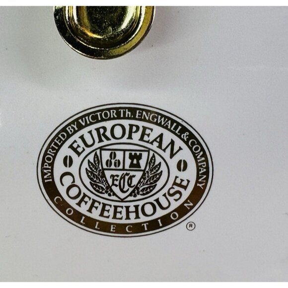 Vintage EUROPEAN COFFEEHOUSE White Gold Letters Ceramic Airtight 8.5"T Canister - Picture 15 of 16